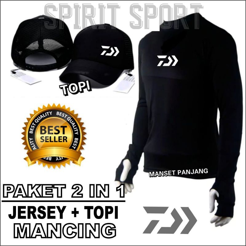 ⭐⭐⭐⭐⭐ Paket Jersey Mancing dan Topi Mancing Termurah Paket 2 in 1 daewa Adem Enak dipakai