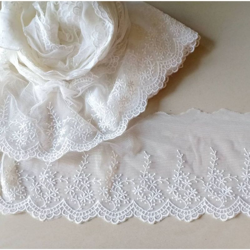 Renda tile premium bunga menik / Renda tile bunga / renda tule / renda premium / renda10cm / renda b