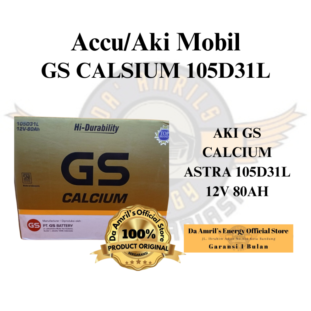 Battery aki GS Calsium 105D31L/Aki Mobil Kering Calsium/Aki mobil Fortuner diesel,Innova diesel,Land Cruiser,Pajero,ETC
