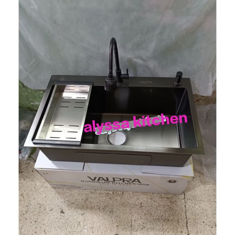 paket komplit kitchen Sink Valpra 7545 black/ paket komplit kitchen sink valpra 7545 hitam