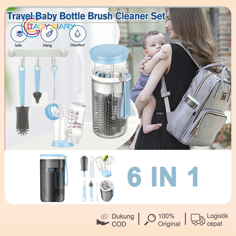 [COD] 6 in 1  Set Sikat Botol Portabel / Sikat Botol Silikon Sikat Puting Sikat Peniris Set