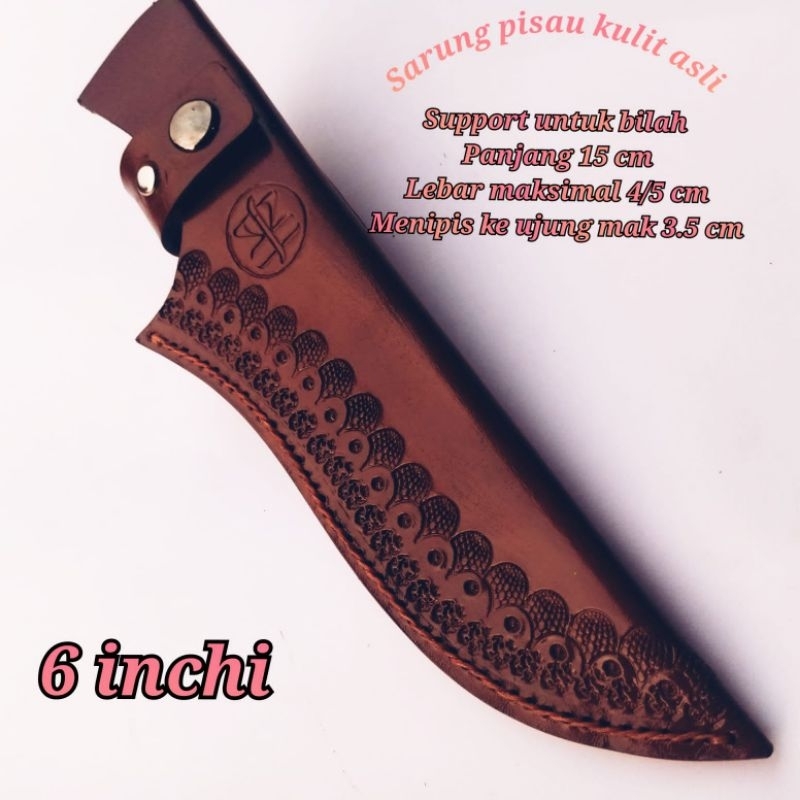 sarung pisau kulit sapi asli 6 inchi bilah lurus 15cm murah