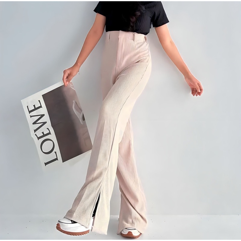 Kulot knit waffle slit highwaist || Celana kulot highwaist premium korean look strech || Celana kulo