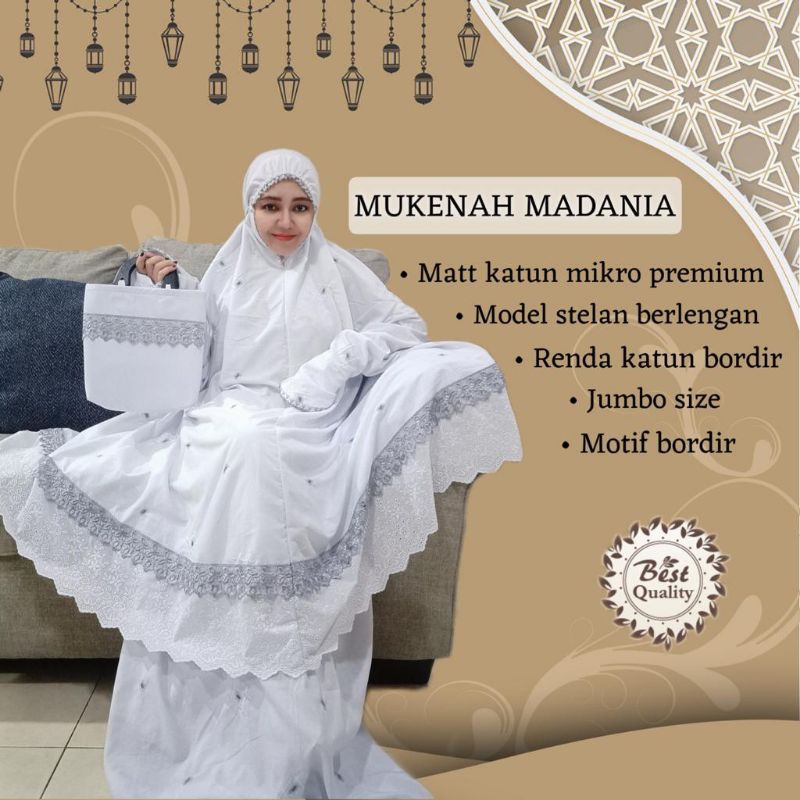 MUKENA MADANIA, MUKENA SETELAN BERLENGAN, MUKENA HAJI DAN UMROH KATUN MIKRO PREMIUM