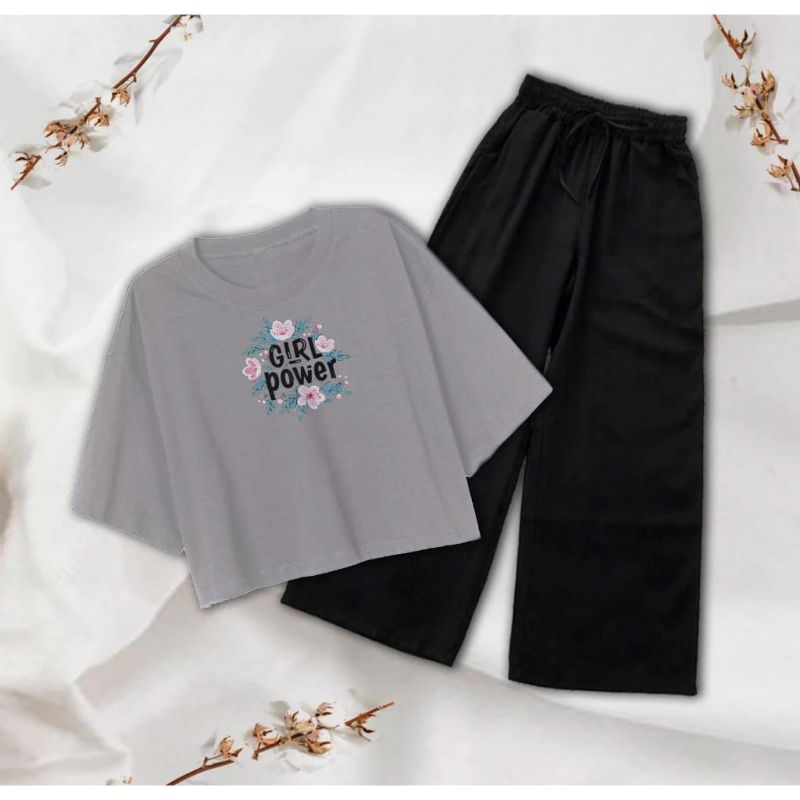 DW_ Setelan Crop Oversize Wanita remaja GIRL POWER /COD bayar ditempat