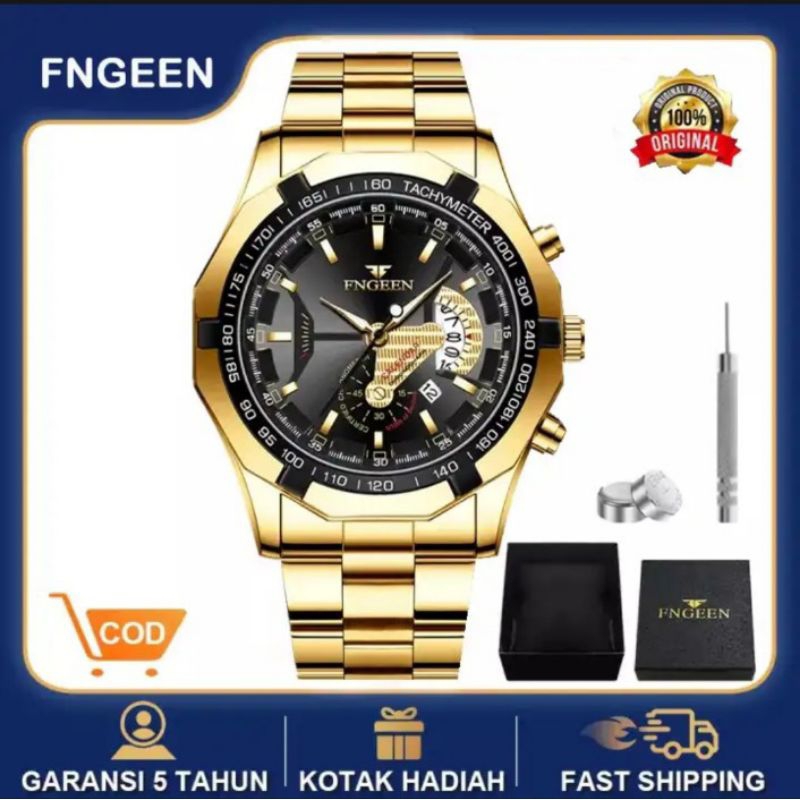 Fngeen S001 Jam Tangan Pria Luxury staninlees steel sport Quartz Anti Air Wacht