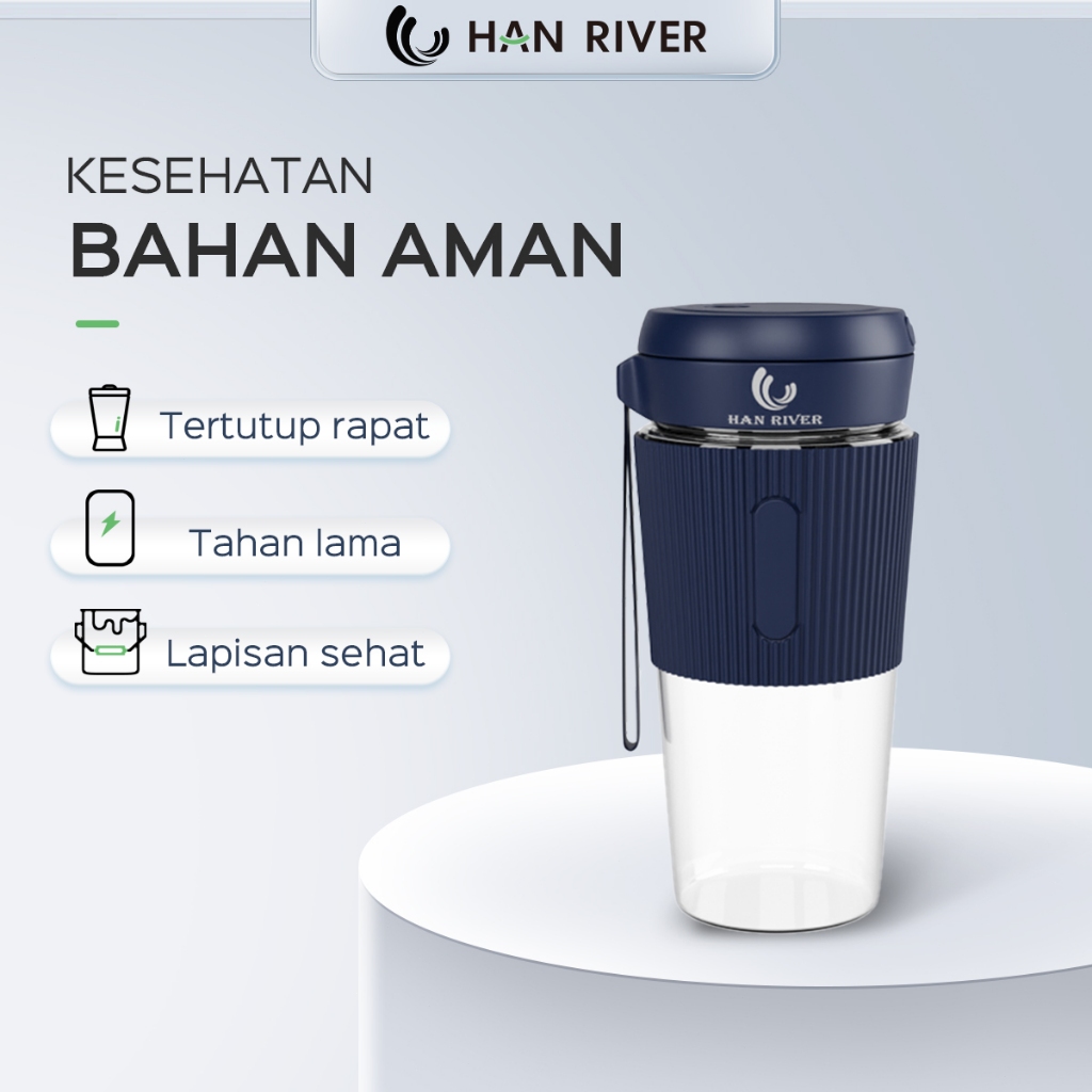 HAN RIVER Blender Mini/Blender Portabel/Juicer Portabel/Blender Mini 300Ml Usb Blender Portabel Multifungsi Juicer Portabel dengan Pisau 4 Mata dan Cangkir Kaca Tebal - Praktis Mudah Digunakan