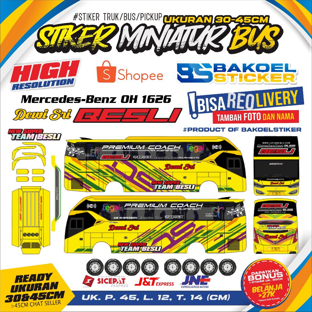 Stiker Miniatur Bus Dewi Sri All Varian  uk. 30-45cm