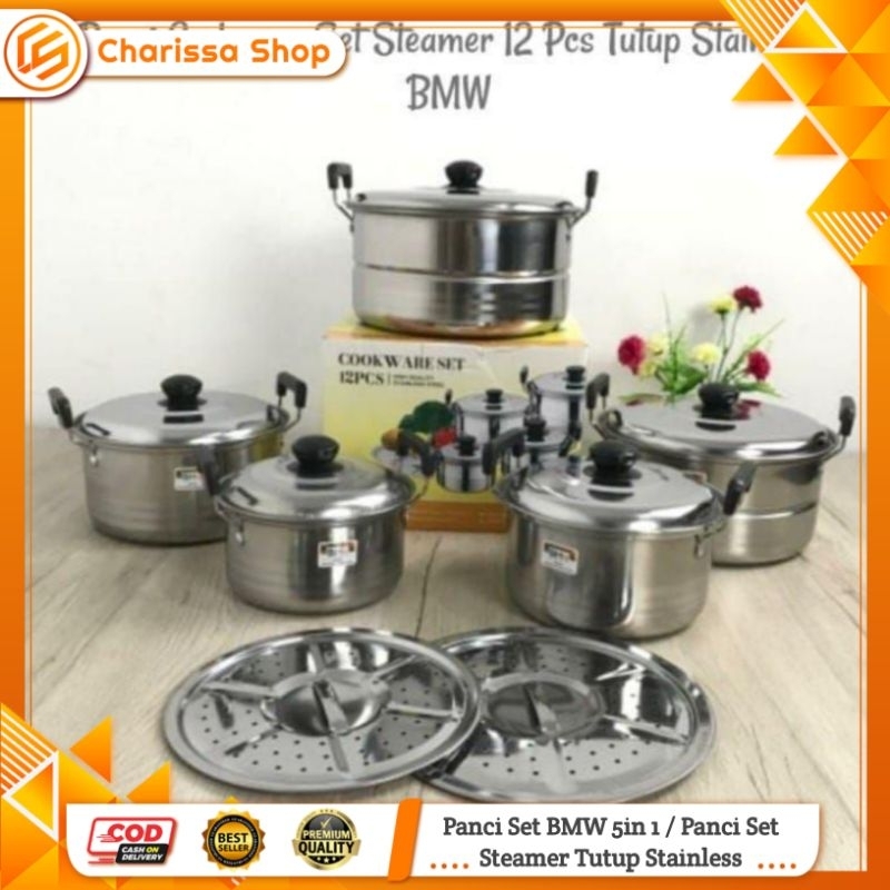 Panci Set 5in 1 / Panci Set Steamer Tutup Stainless
