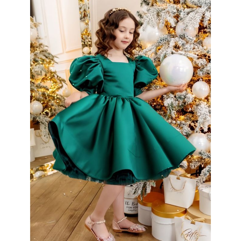 Dress anak import premium| gaun pesta anak| dress mutiara hijau