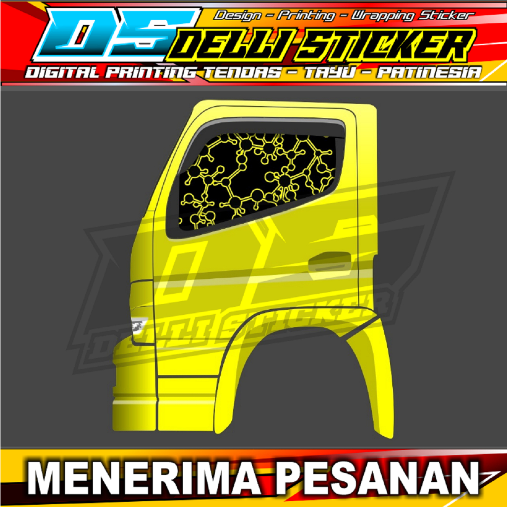 Stiker Kaca Samping Truk Canter - Model Jaring-Jaring Bolong - Warna Bisa Ganti - Cutting Kanan Kiri