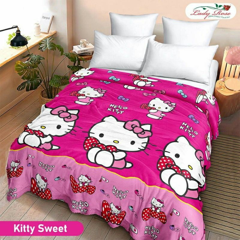 Selimut Lady rose 160x200/Selimut bulu/selimut halus lembut motif hello kitty/Karakter anak/kartun a