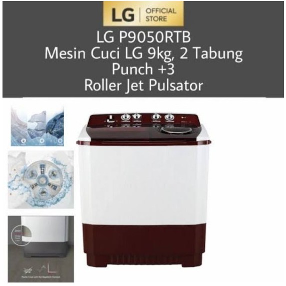 LG P9050 Mesin Cuci 2 Tabung 9KG Twin Tub 9 KG P9050RTB