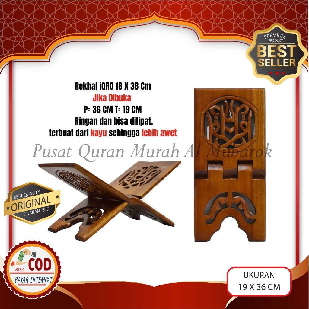 Rekal Meja Iqro Lipat Rekal Lipat Iqro Ukir Kayu Rekal Iqro Asli Ukuran 18 (Panjang 38 Cm Lebar 18 C
