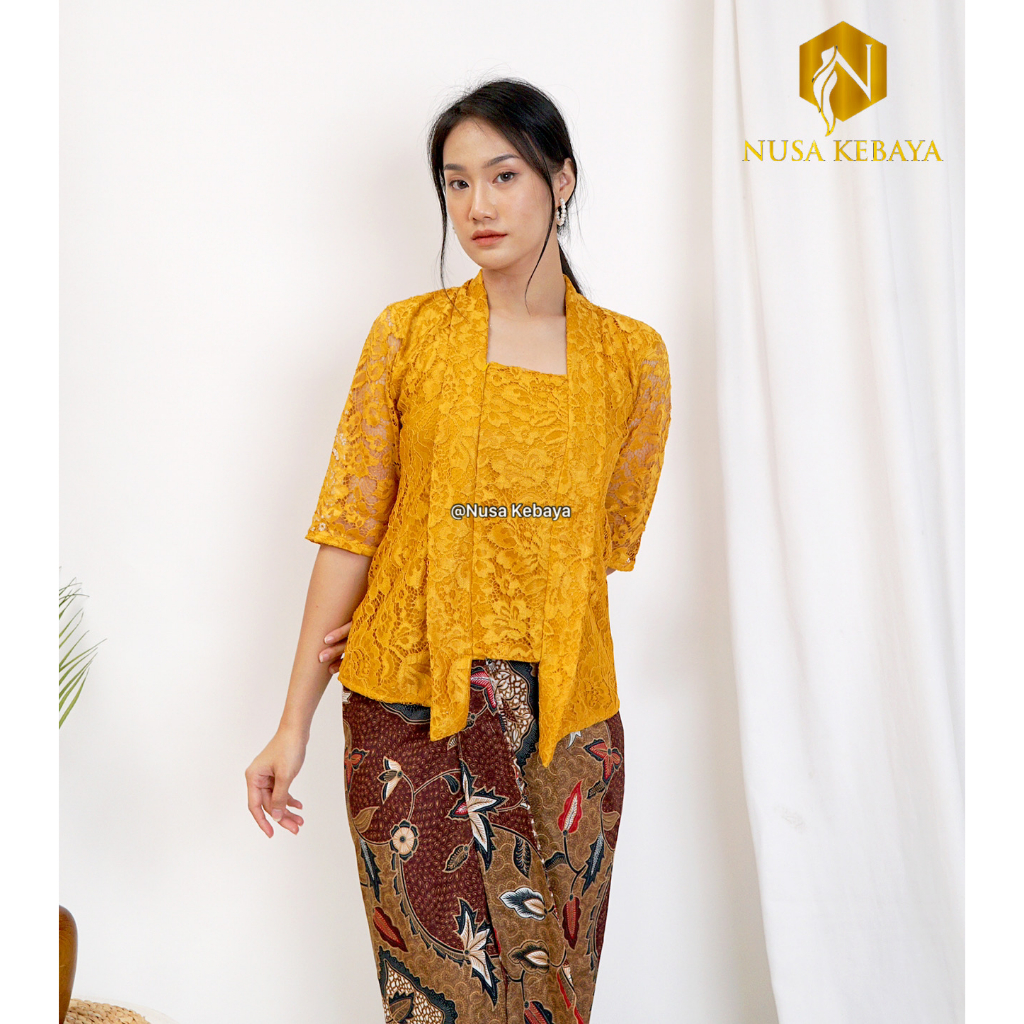 Nusa_Kebaya ATASAN Kebaya Kutubaru Brokat Modern / Kebaya Brokat Lengan Pendek / Kebaya Tradisional