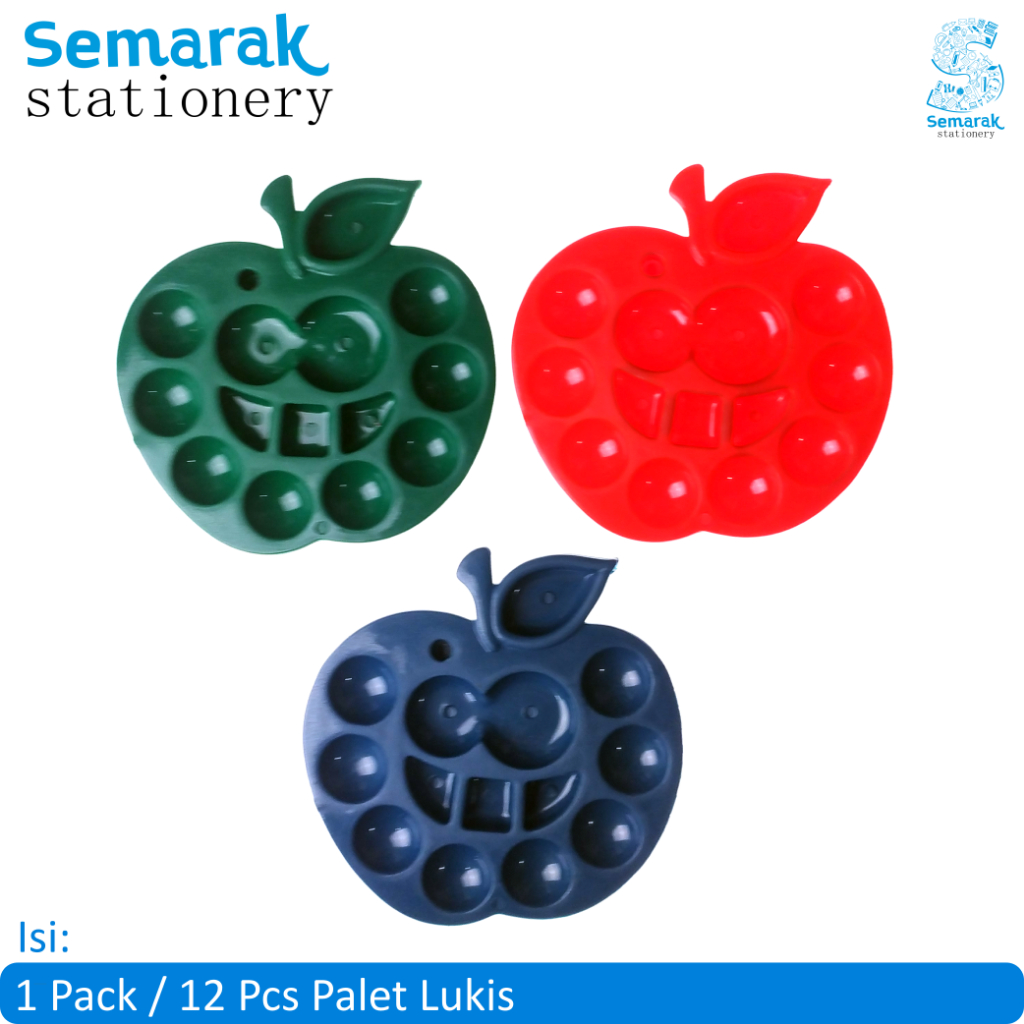 

Palet Lukis Plastik Bentuk Apel Tempat Pencampuran Cat Air - Hijau / Merah / Biru [1 Pack / 12 Pcs]