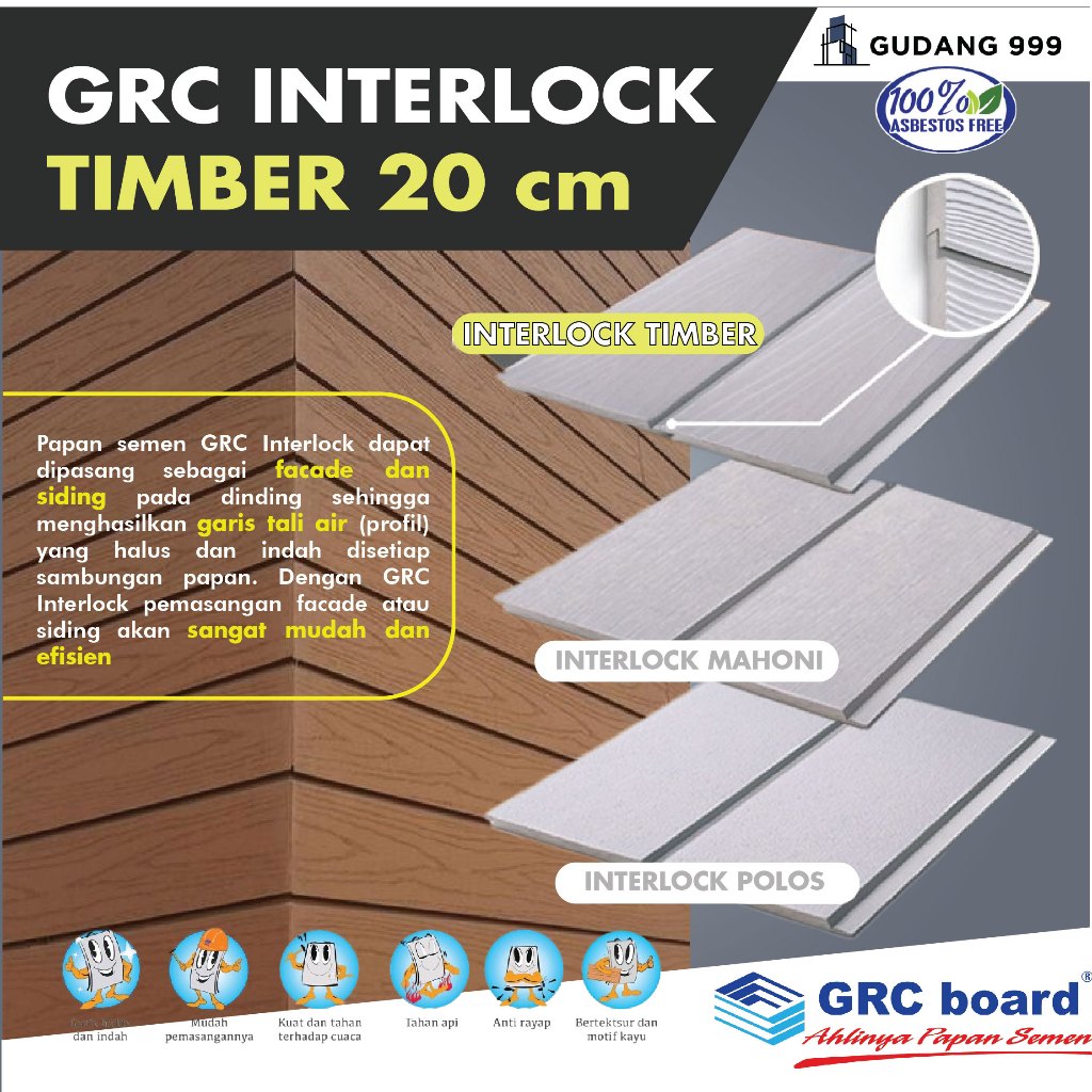 GRC Timber Interlock 20 cm / Wall Sliding / Dinding Urat Kayu Tali Air