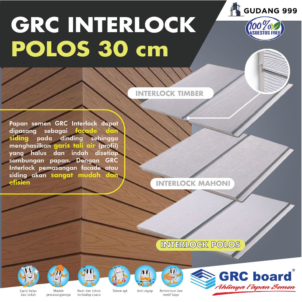 GRC Polos Interlock 30 cm / Wall Sliding / Dinding Urat Kayu Tali Air