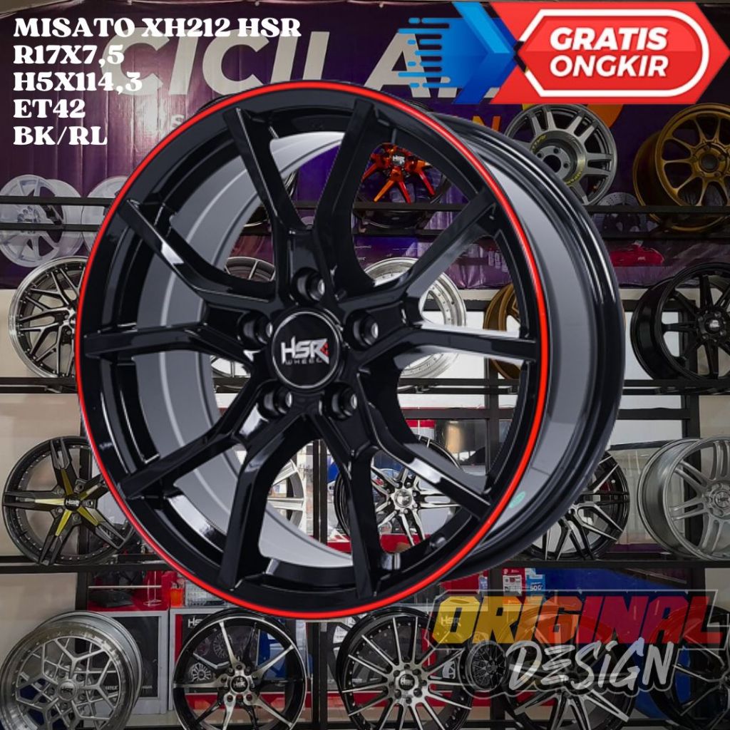 Velg Mobil Ring 17 HSR MISATO R17 LEBAR 7,5 LUBANG BAUT 5 ET42 BLACK RED