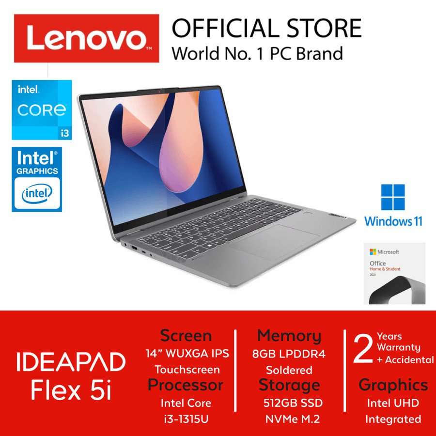 Lenovo Ideapad Flex 5i Intel i3 1315U 8GB 512GB 14"WUXGA W11 OHS2021