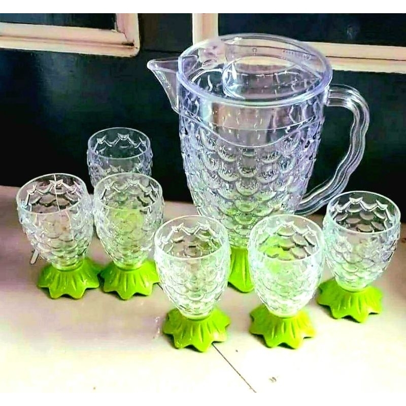 Eskan Nanas Golden Sunkist Hijau / Eskan Set Arkrilik Nanas Teko 1 + 6 buah Gelas