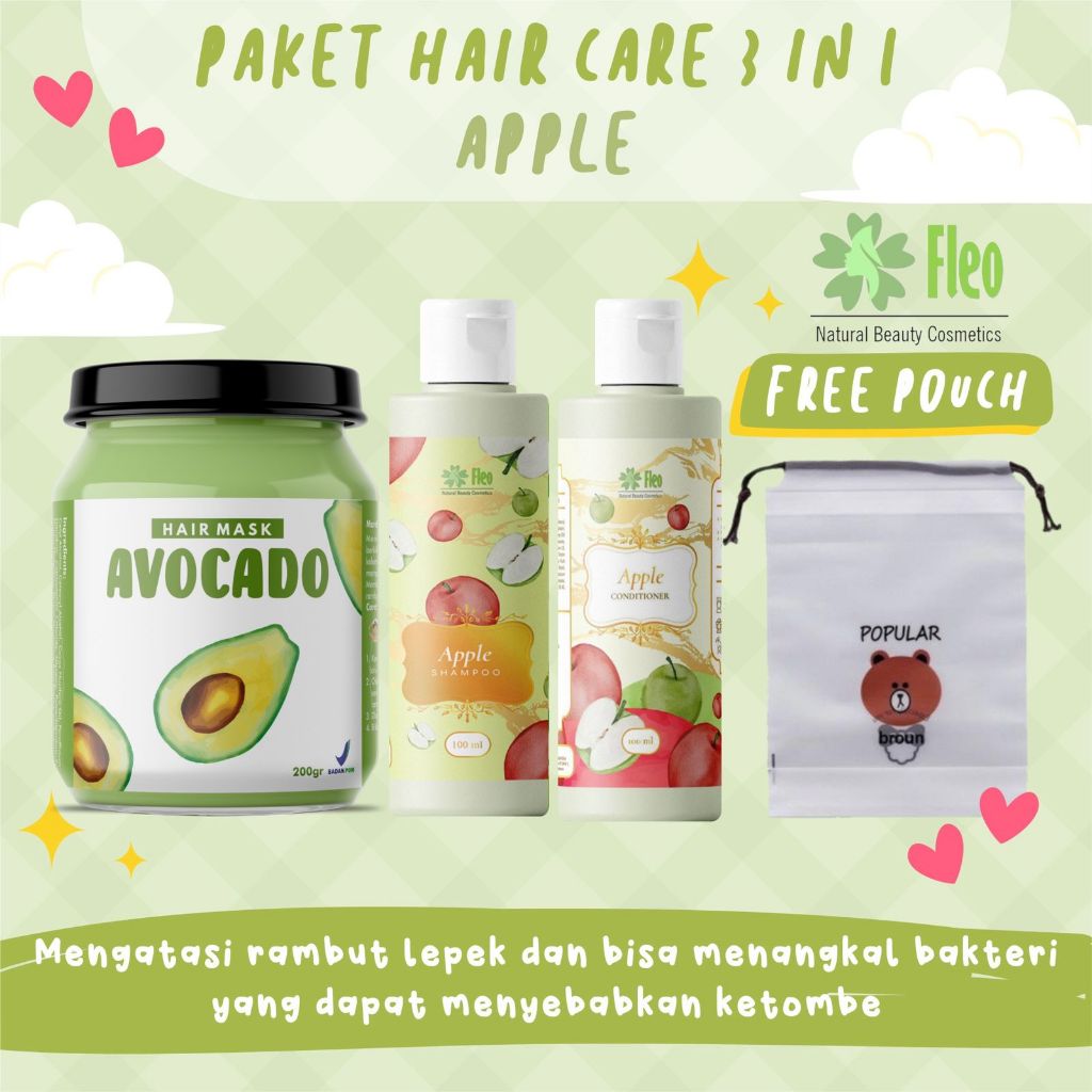 [BPOM] PAKET HAIR CARE 3IN1 FREE POUCH / HAMPERS HAIR MASK / HAMPERS HAIR CARE ISI 3 PCS-Apple