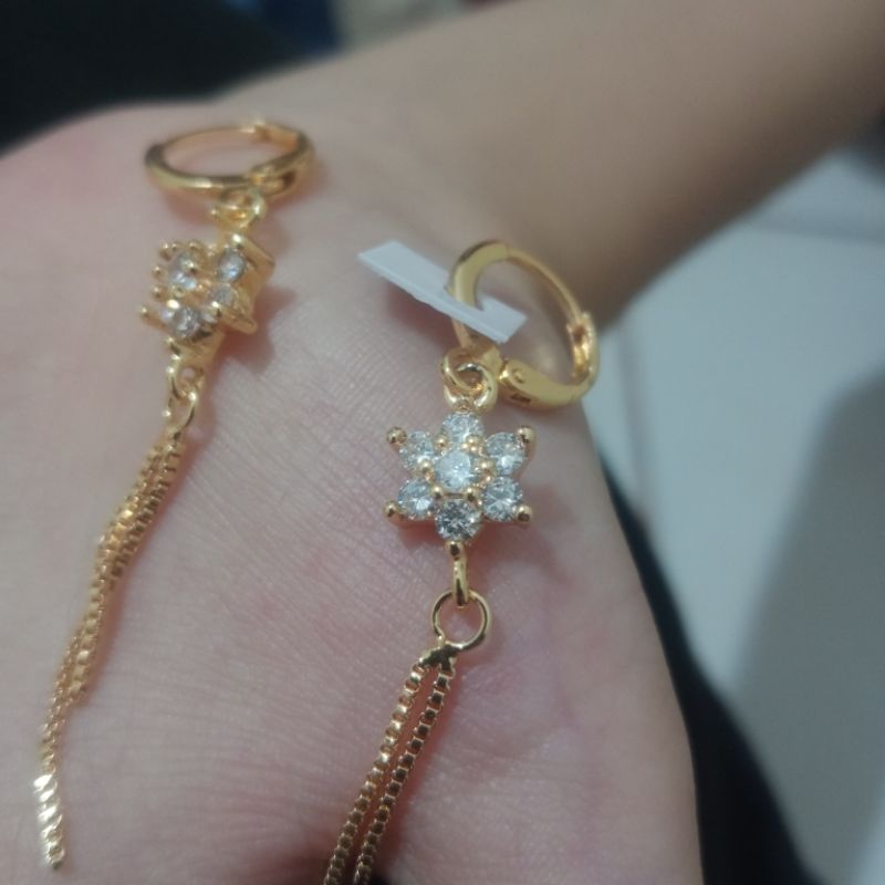 anting Jurai titanium gold motif bunga melati perhiasan wanita anti luntur dan anti karat