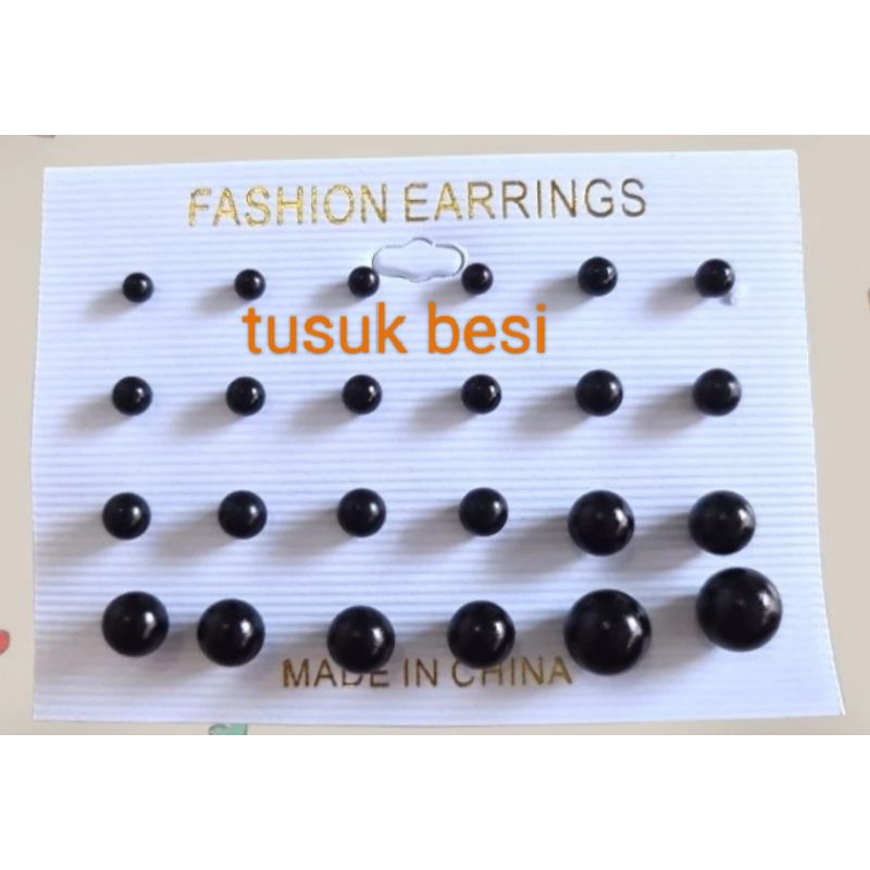 Anting giwang anting mutiara tusuk besi stenles 24 pcs mix hitam