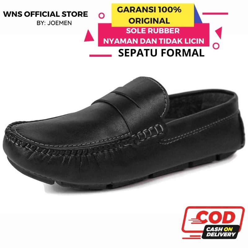 Sepatu Pantofel Casual Pria Dewasa Tanpa Tali Hitam
