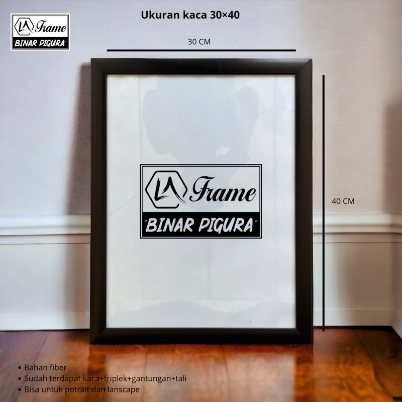 Bingkai/ Pigura foto ukuran 12R (30x40) & 12RS (30x45) "plus kaca" (rekomendasi)