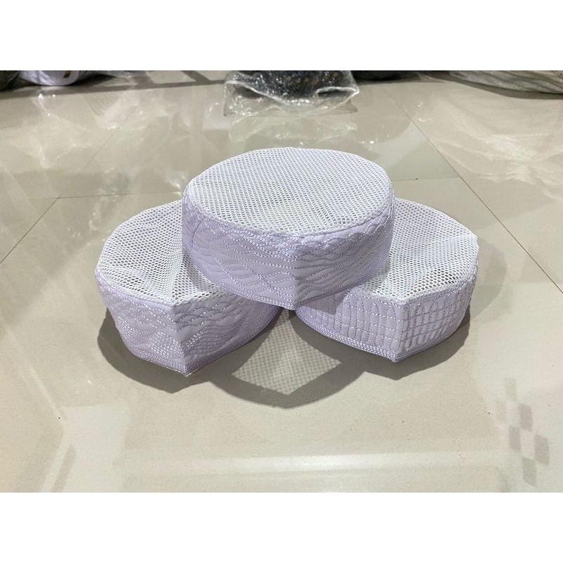 Peci Kopiah Putih Ikaf Madinah Tinggi 6 7 CM / Peci Kopiah Haji Ikaf Madinah Jaring