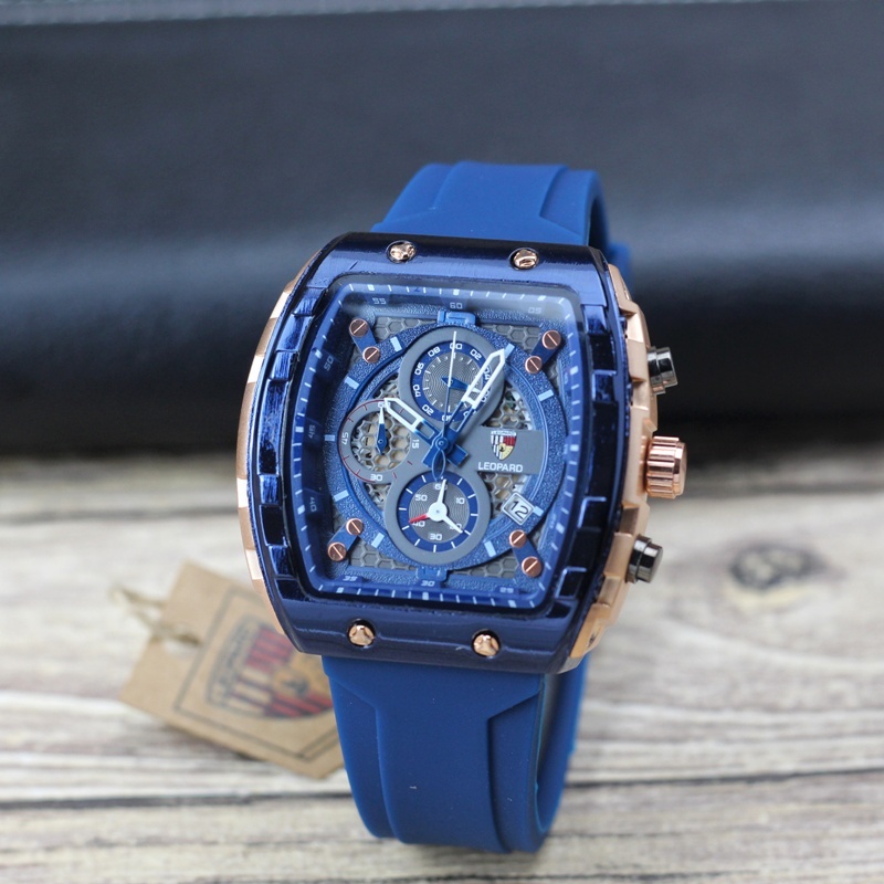 (BISA COD) JAM TANGAN PRIA LEOPARD 8808 ORIGINAL RUBBER KARET TANGGAL AKTIF CHRONO AKTIF MODEL EXPED