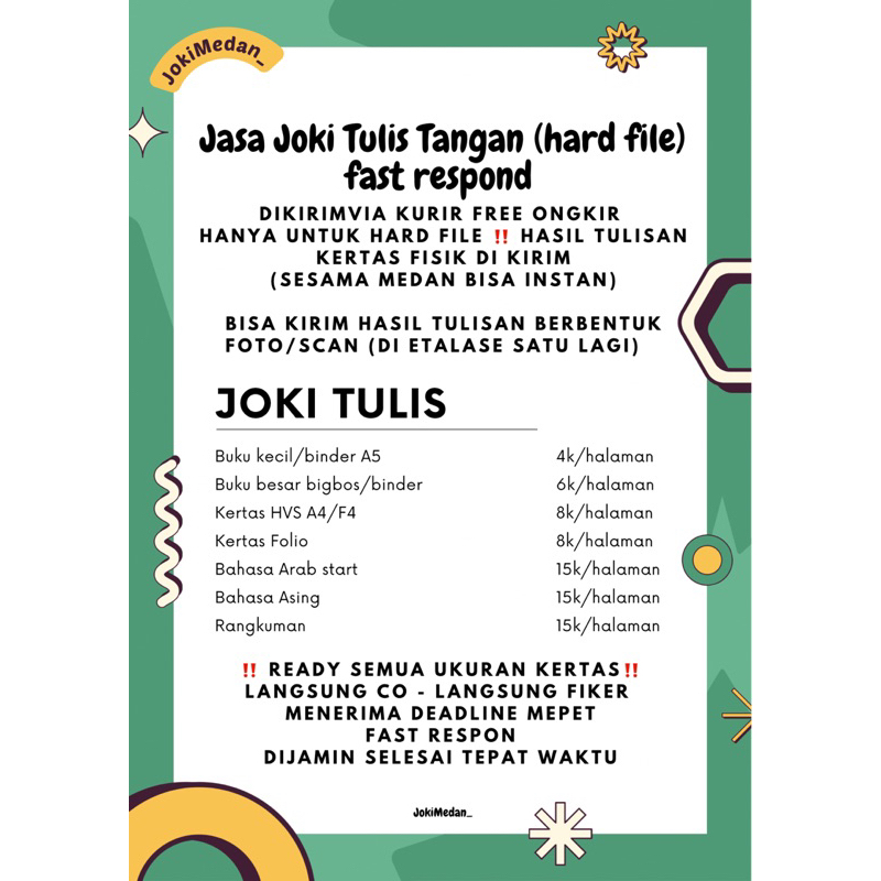 Jasa Joki Tulis tangan rangkuman cepat kirim kertas fisik (hard file) Layanan Tulis tangan