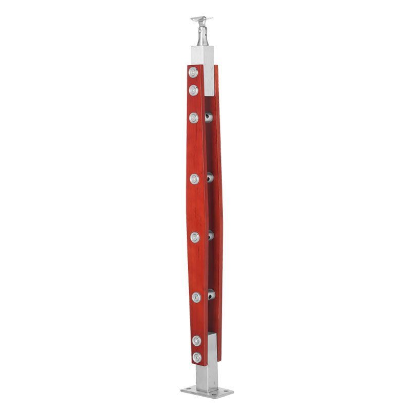85Cm Railing Tangga Stainless Dengan Kayu Model Kotak Hollow Railing Tangga Perforated Solusi Kebutu