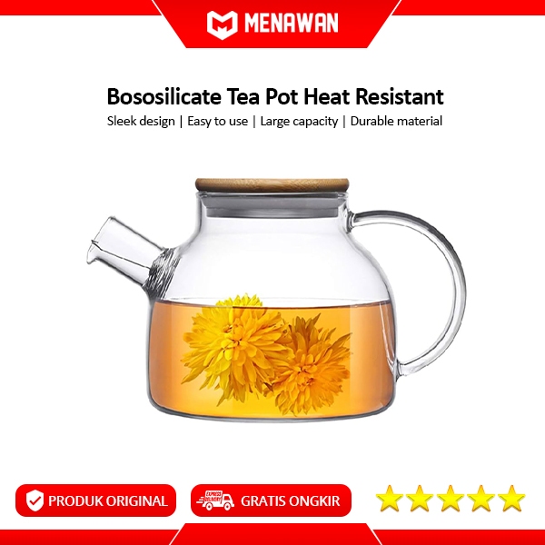 Borosilicate Tea Pot Kettle Teko Pitcher Kaca Tahan Panas Teko Masak Kompor Gas Induksi Original