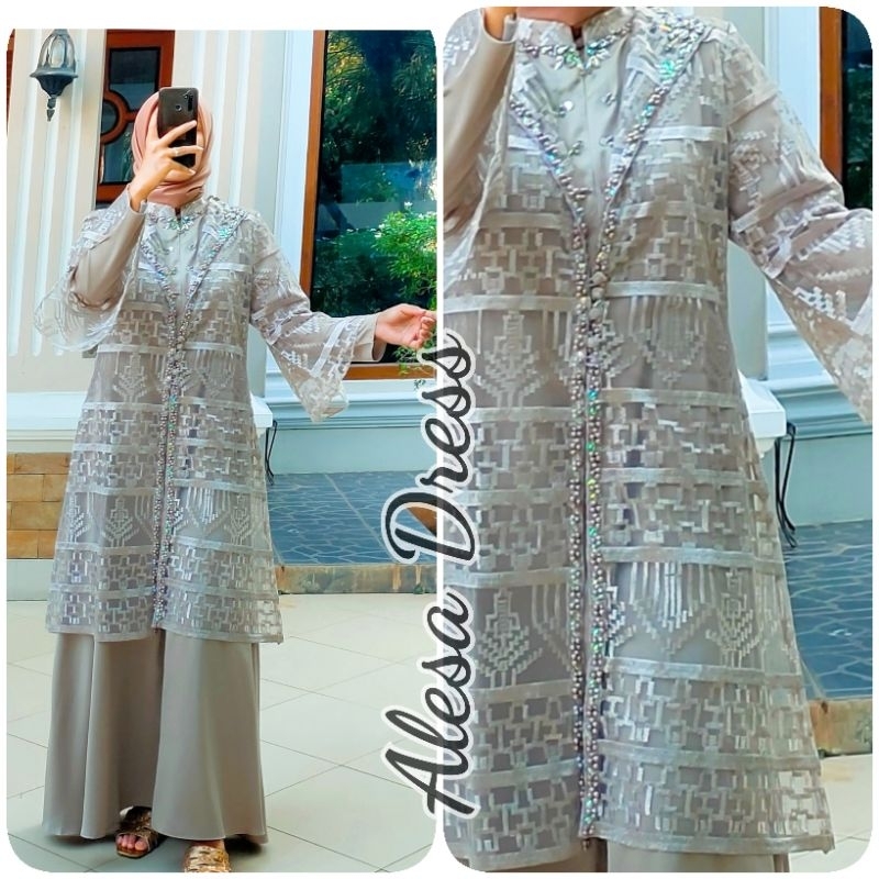 Alesa Set Dress with Outer - Gamis + Bolero Brukat  | Gaun Pesta Kondangan Wisuda