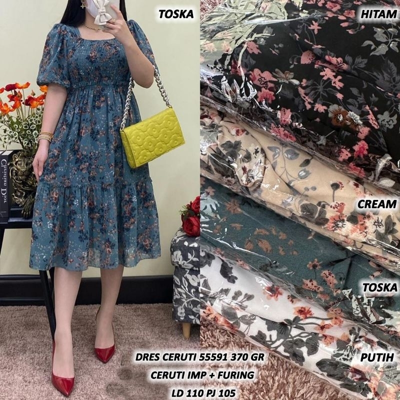 Dress Ceruti 55591 Motif Bunga Import