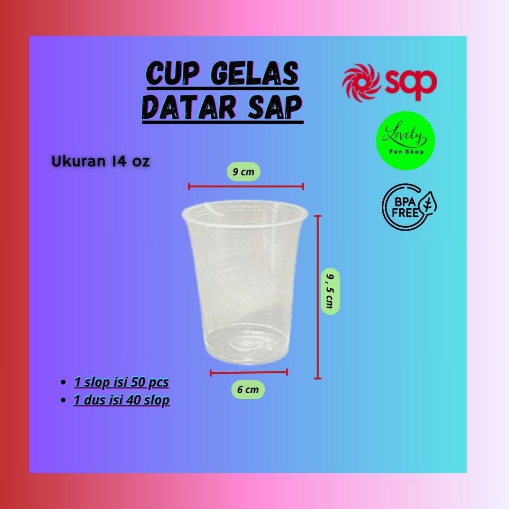 [1 pack] Gelas Cup Plastik Datar SAP 14 oz - 16 oz