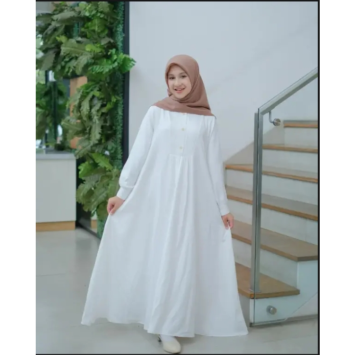 Gamis Putih Polos Alika Midi Dress Cey Crinkle Airflow Anak Ramaja Tanggung