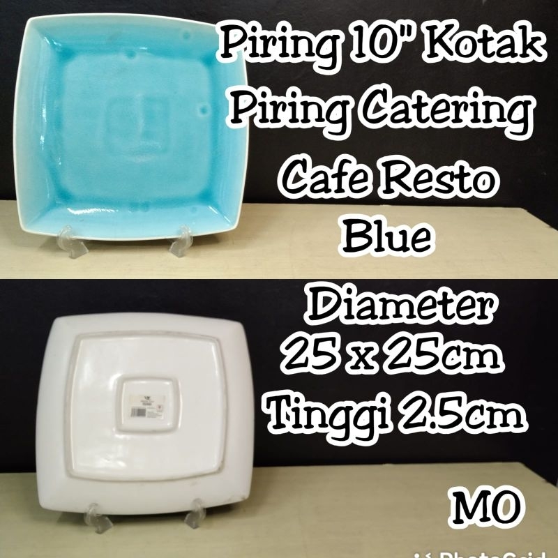 Piring 10" Makan Kotak Keramik Blue / Piring Makan Resto Cafe Hotel