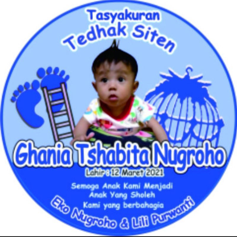 

stiker tasyakuran turun tanah/tedhqk siten bisa pakai foto hasil cetak tajam warna gak luntur