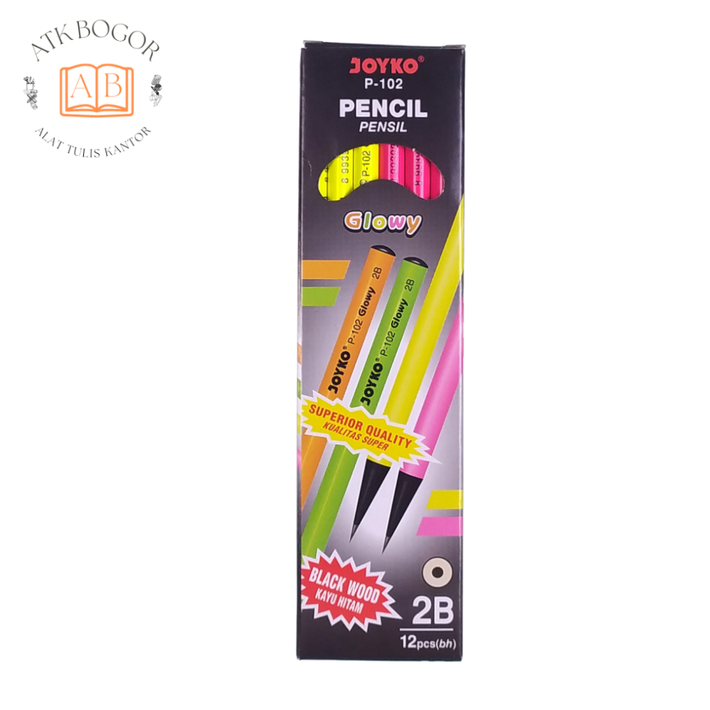 

Pensil 2B Kayu Hitam Kuat Tidak Mudah Patah Joyko Black Wood Superior Quality Pencil P-102 Glowy - Isi 1 Pack / 12 Pcsk