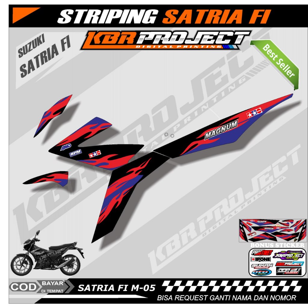 SATRIA FI STIKER STRIPING PREMIUM MOTOR KEREN LIS VARIASI SATRIA FI STIKER MOTOR SUZUKI DESAIN RACIN