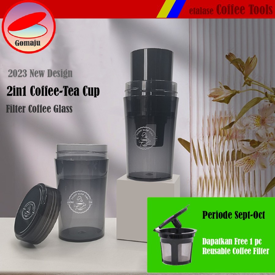

2023 Capsule Coffee Tea Cup Cold Brew Pot Filter Kopi Tea 2in1 Glass Gelas Kopi