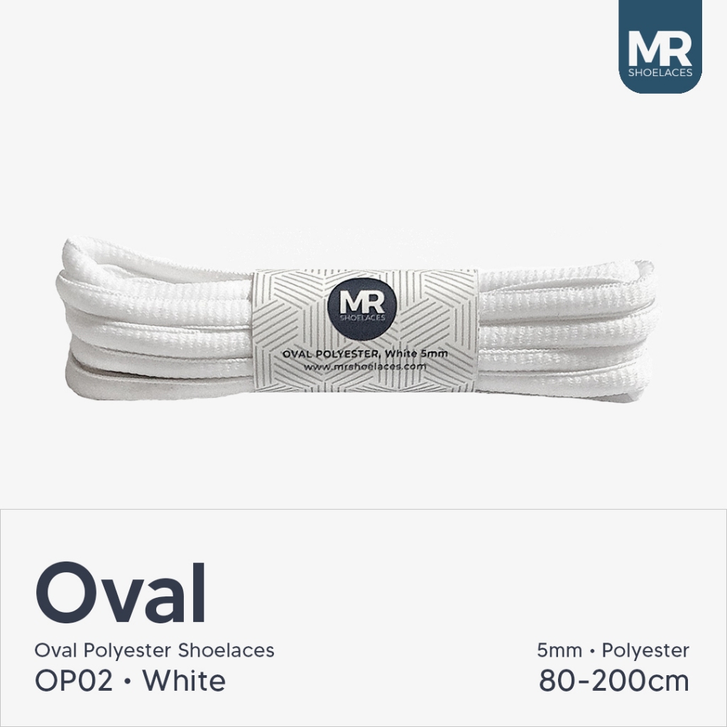 MR Shoelaces OP02 Putih (White ) Tali Sepatu Polyester Oval 5mm - Panjang Tali 80cm 90cm 100cm 120cm