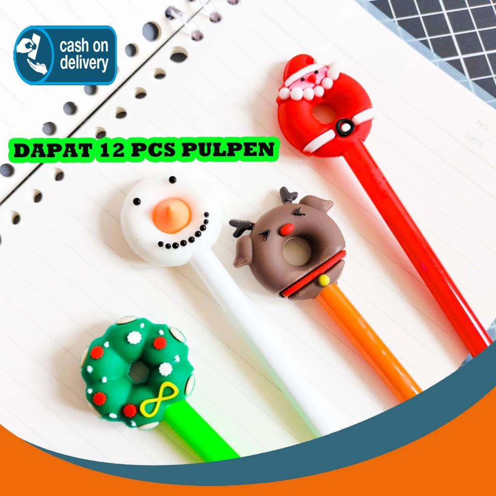 

SELUSIN (12 PCS) PULPEN GEL DONAT NATAL PEN PENA BOLPEN BOLPOIN DONUT SANTA RAINDEER SNOWMAN CHRISTMAS ALAT TULIS KANTOR SEKOLAH MURAH TERMURAH COD