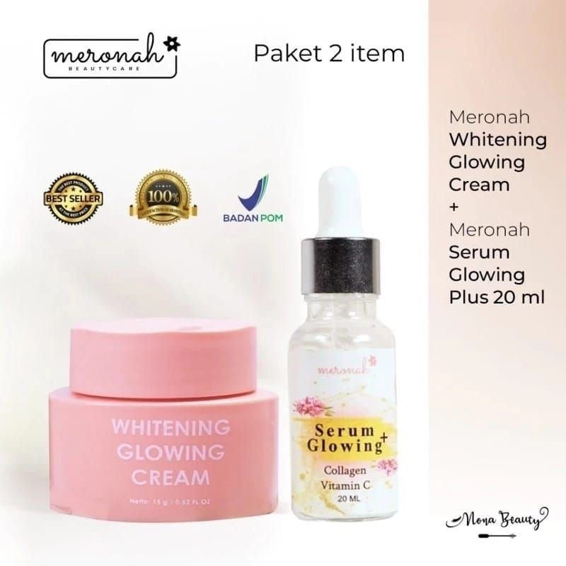 MERONAH PAKET CREAM 2in1 + SERUM GLOWING PLUS BESTT SELLER