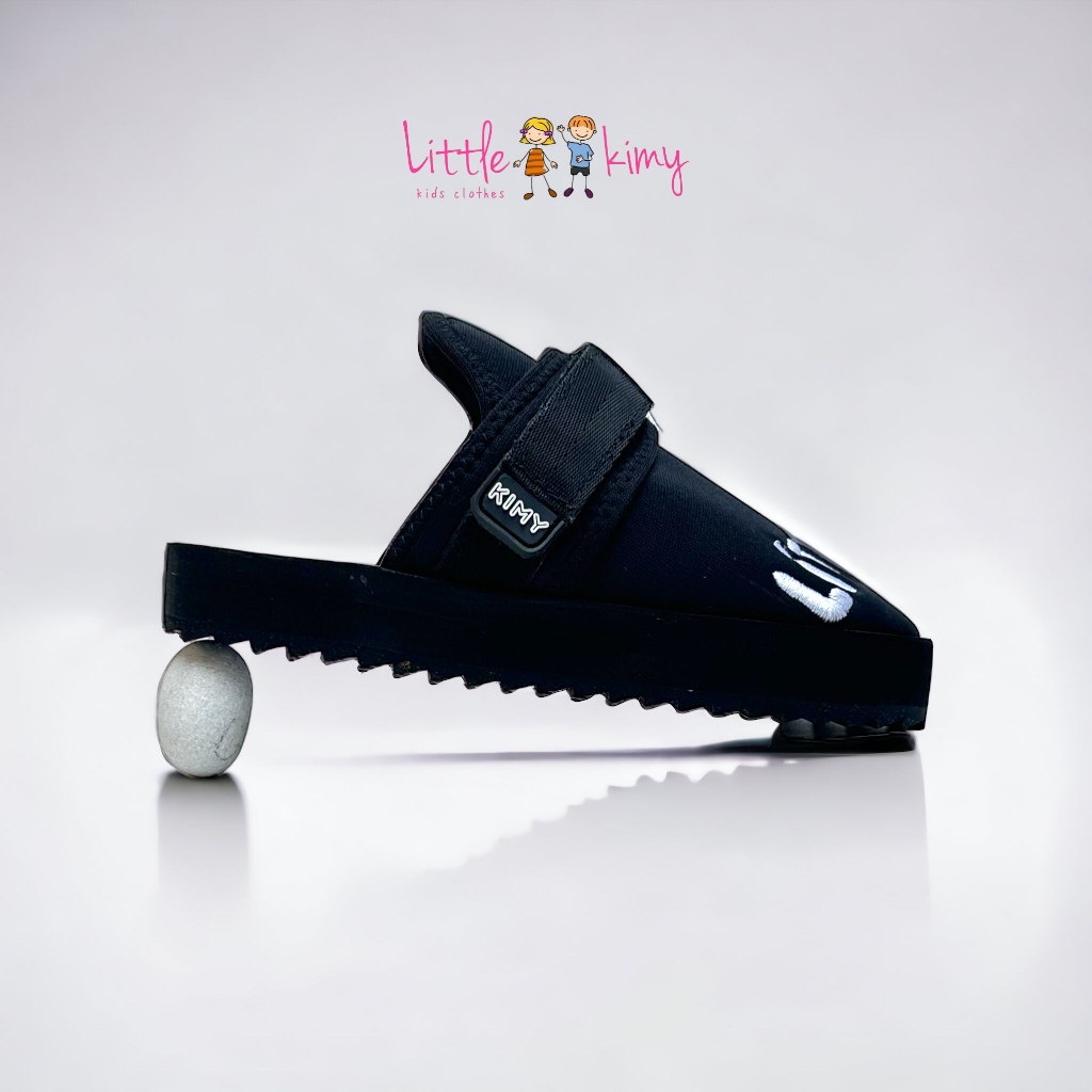 LITTLEKIMY Bustong  - Sandal Gunung Anak Laki Laki Perempuan Sepatu Sandal Slop Full Black