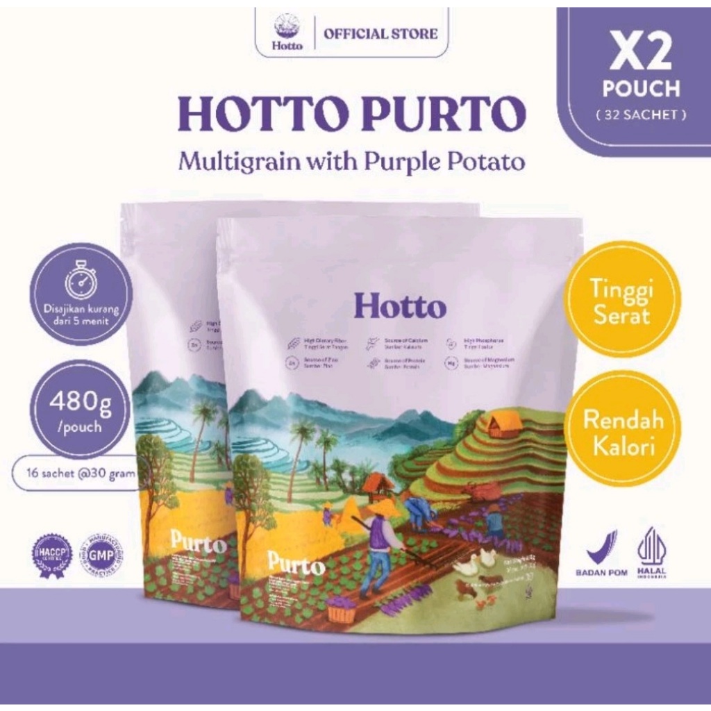 

PAKET BUNDLING!! Hotto Purto Multigrain: 32 Sachet Bersertifikat Halal BPOM dalam 2 Pouch