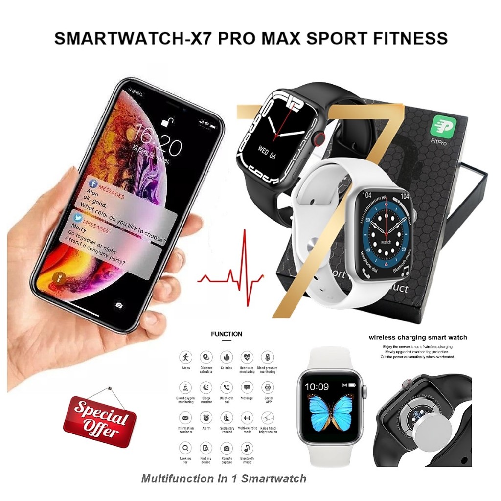 SmartWatch Smart Watch X7 Sport Jam Tangan Digital Bluetooth Waterproof Pengukur Langkah Pembakar Ka